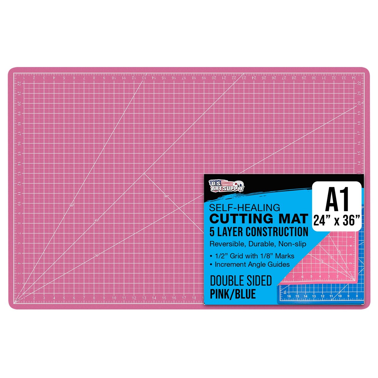 24" x 36" Self-Healing Cutting Mat 5-Ply - Double-Sided Pink/Blue Craft Mat, Non-Slip Cutting Mats for Crafts, Sewing, Quilting, Scrapbooking